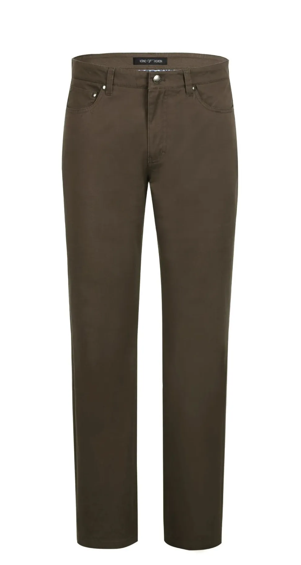 Stretch Cotton Flat Front Pants Straight Legs in Brown