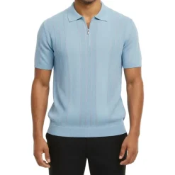 Striped Quarter Zip Polo - Blue
