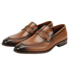 Tan Leather Moc-Toe Strap Penny Loafer