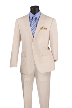 Tan Modern Fit Seersucker Suit With Adjustable Waistband Pants