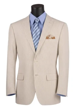 Tan Modern Fit Seersucker Suit With Adjustable Waistband Pants