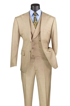 Taupe Modern Fit 3 Piece Suit with Vest and Adjustable Waistband Pants