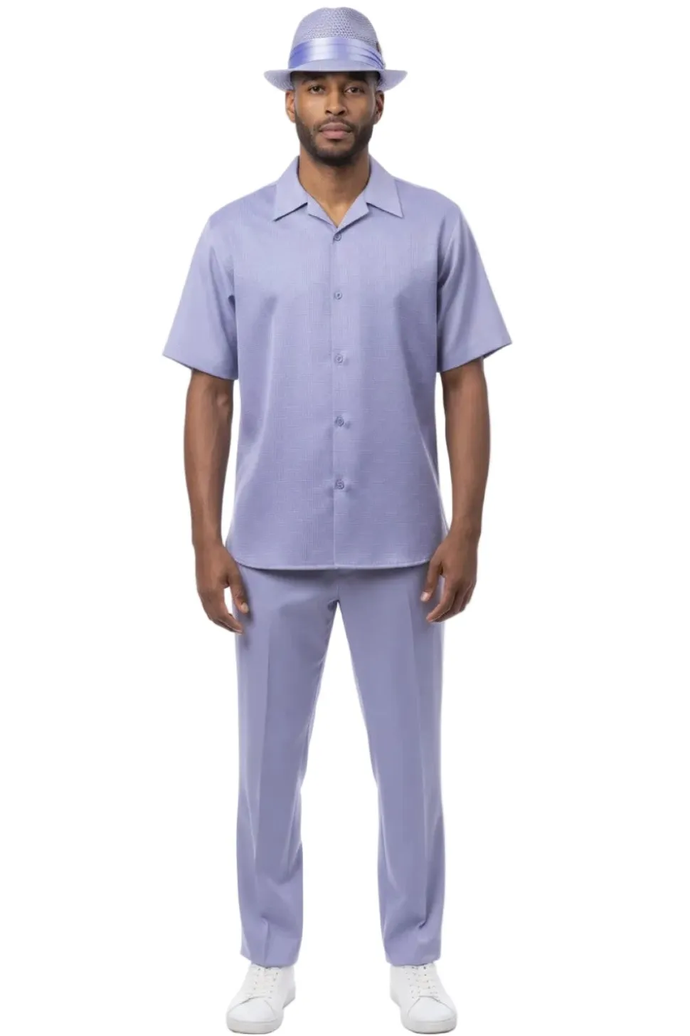 Textured Jacquard Short Sleeve Walking Suit - Lilac