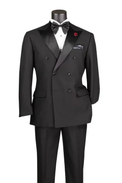 Textured Modern Fit Black 2 Piece Double Breasted Tuxedo