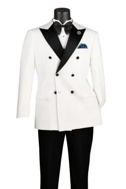 Textured Modern Fit White 2 Piece Double Breasted Tuxedo