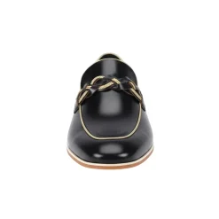 Tudor Collection - Black Leather Moc-Toe Woven Strap Dress Shoe