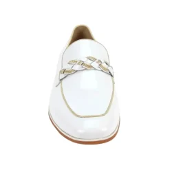 Tudor Collection - White Leather Moc-Toe Woven Strap Dress Shoe