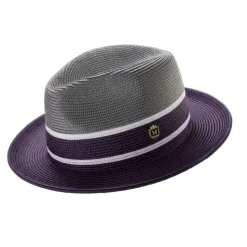 Two-Tone Braided Pinch Fedora With Ribbon - Gray/Purple