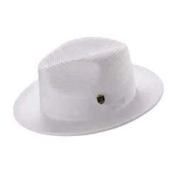White Braided Wide Brim Pinch Fedora Matching Grosgrain Ribbon