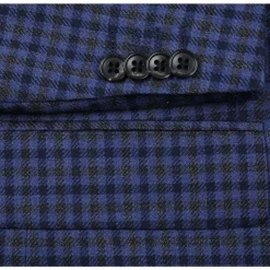 Wool Blend Blue Regular Fit Mini Check Pattern Sports Coat