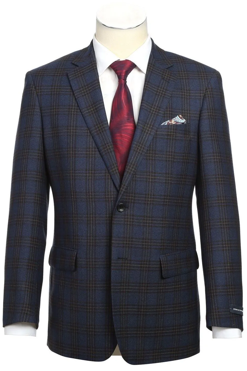 100% Wool Regular Fit 2 Button Sports Coat In Navy Plaid
