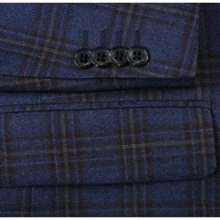 100% Wool Regular Fit 2 Button Sports Coat In Navy Plaid