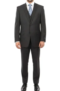 Wool Suit Modern Fit Windowpane 3 Piece in Dark Gray